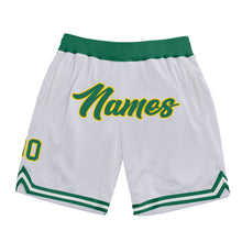 Загрузить изображение в средство просмотра галереи, Custom White Kelly Green-Gold Authentic Throwback Basketball Shorts