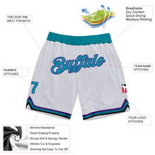 Load image into Gallery viewer, Custom White Teal-Purple Authentic Throwback Basketball Shorts