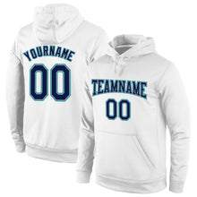 Загрузить изображение в средство просмотра галереи, Custom Stitched White Navy-Aqua Sports Pullover Sweatshirt Hoodie