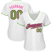 Laden Sie das Bild in den Galerie-Viewer, Custom White Neon Green-Pink Authentic Baseball Jersey