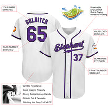 Laden Sie das Bild in den Galerie-Viewer, Custom White Purple-Black Authentic Baseball Jersey