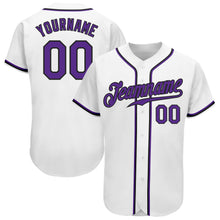 Laden Sie das Bild in den Galerie-Viewer, Custom White Purple-Black Authentic Baseball Jersey