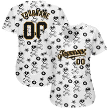 Laden Sie das Bild in den Galerie-Viewer, Custom White Black-Old Gold 3D Skull Fashion Authentic Baseball Jersey