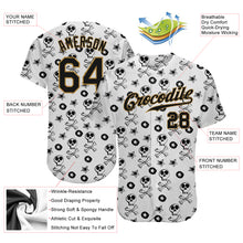 Laden Sie das Bild in den Galerie-Viewer, Custom White Black-Old Gold 3D Skull Fashion Authentic Baseball Jersey