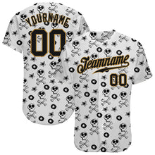 Laden Sie das Bild in den Galerie-Viewer, Custom White Black-Old Gold 3D Skull Fashion Authentic Baseball Jersey