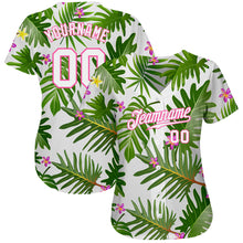 Laden Sie das Bild in den Galerie-Viewer, Custom White White-Pink 3D Pattern Design Tropical Palm Leaves Authentic Baseball Jersey