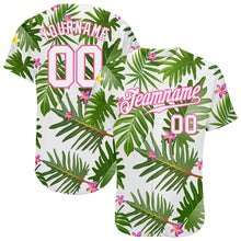 Laden Sie das Bild in den Galerie-Viewer, Custom White White-Pink 3D Pattern Design Tropical Palm Leaves Authentic Baseball Jersey