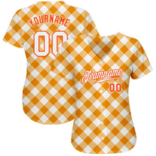 Laden Sie das Bild in den Galerie-Viewer, Custom White White-Orange 3D Pattern Design Orange Plaid Authentic Baseball Jersey