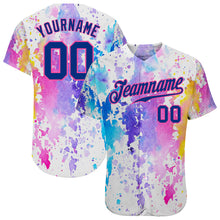 Laden Sie das Bild in den Galerie-Viewer, Custom White Royal-Pink 3D Pattern Design Watercolor Authentic Baseball Jersey
