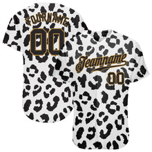 Laden Sie das Bild in den Galerie-Viewer, Custom White Black-Old Gold 3D Pattern Design Leopard Authentic Baseball Jersey