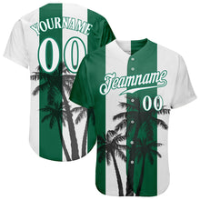 Laden Sie das Bild in den Galerie-Viewer, Custom White White-Kelly Green 3D Pattern Design Coconut Trees Authentic Baseball Jersey