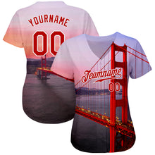 Laden Sie das Bild in den Galerie-Viewer, Custom White Red-White 3D Pattern Design Golden Gate Bridge Authentic Baseball Jersey
