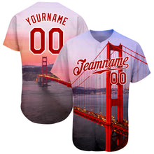 Laden Sie das Bild in den Galerie-Viewer, Custom White Red-White 3D Pattern Design Golden Gate Bridge Authentic Baseball Jersey