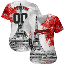 Laden Sie das Bild in den Galerie-Viewer, Custom White Black-Red 3D Pattern Design Eiffel Tower Authentic Baseball Jersey