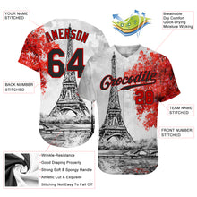Laden Sie das Bild in den Galerie-Viewer, Custom White Black-Red 3D Pattern Design Eiffel Tower Authentic Baseball Jersey