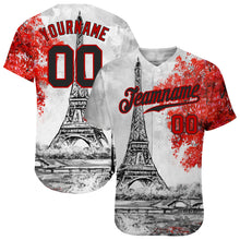 Laden Sie das Bild in den Galerie-Viewer, Custom White Black-Red 3D Pattern Design Eiffel Tower Authentic Baseball Jersey