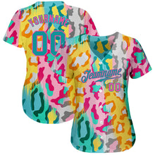 Laden Sie das Bild in den Galerie-Viewer, Custom White Teal-Pink 3D Pattern Design Leopard Authentic Baseball Jersey