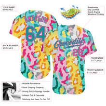 Laden Sie das Bild in den Galerie-Viewer, Custom White Teal-Pink 3D Pattern Design Leopard Authentic Baseball Jersey