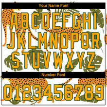 Laden Sie das Bild in den Galerie-Viewer, Custom White Gold-Green 3D Pattern Design Leopards And Tropical Palm Leaves Authentic Baseball Jersey