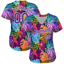 Laden Sie das Bild in den Galerie-Viewer, Custom White Purple-White 3D Pattern Design Hawaii Palm Trees Authentic Baseball Jersey