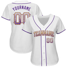 Laden Sie das Bild in den Galerie-Viewer, Custom White Purple-Gold Authentic Drift Fashion Baseball Jersey