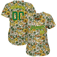 Загрузить изображение в средство просмотра галереи, Custom White Kelly Green-Gold 3D Pattern Design Flowers Authentic Baseball Jersey