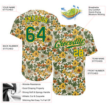 Загрузить изображение в средство просмотра галереи, Custom White Kelly Green-Gold 3D Pattern Design Flowers Authentic Baseball Jersey