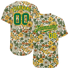 Загрузить изображение в средство просмотра галереи, Custom White Kelly Green-Gold 3D Pattern Design Flowers Authentic Baseball Jersey