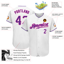 Laden Sie das Bild in den Galerie-Viewer, Custom White Purple-Pink Authentic Baseball Jersey