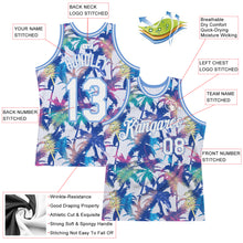 Загрузить изображение в средство просмотра галереи, Custom White White-Light Blue 3D Pattern Hawaii Palm Trees Authentic Basketball Jersey
