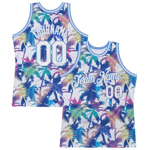 Загрузить изображение в средство просмотра галереи, Custom White White-Light Blue 3D Pattern Hawaii Palm Trees Authentic Basketball Jersey