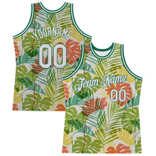 Загрузить изображение в средство просмотра галереи, Custom White White-Kelly Green 3D Pattern Hawaii Palm Trees Authentic Basketball Jersey