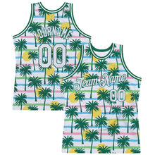 Load image into Gallery viewer, Custom White White-Kelly Green 3D Pattern Hawaii Palm Trees Authentic Basketball Jersey

