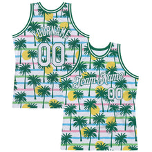 Загрузить изображение в средство просмотра галереи, Custom White White-Kelly Green 3D Pattern Hawaii Palm Trees Authentic Basketball Jersey