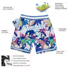 Загрузить изображение в средство просмотра галереи, Custom White White-Light Blue 3D Pattern Design Palm Trees Authentic Basketball Shorts