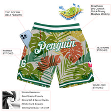 Загрузить изображение в средство просмотра галереи, Custom White White-Kelly Green 3D Pattern Design Palm Trees Authentic Basketball Shorts