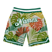 Загрузить изображение в средство просмотра галереи, Custom White White-Kelly Green 3D Pattern Design Palm Trees Authentic Basketball Shorts