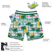 Загрузить изображение в средство просмотра галереи, Custom White White-Kelly Green 3D Pattern Design Palm Trees Authentic Basketball Shorts