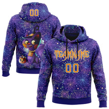 Load image into Gallery viewer, Custom Dark Purple Bay Orange-Ice Blue 3D Halloween Spider Net Horror Night Trick Treat Party Costume Ideas Sports Pullover Sweatshirt Hoodie
