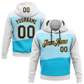 Custom Stitched Black Navy Blue-Gold 3D Pattern Design Sportswear Pullover Sweatshirt Hoodie
