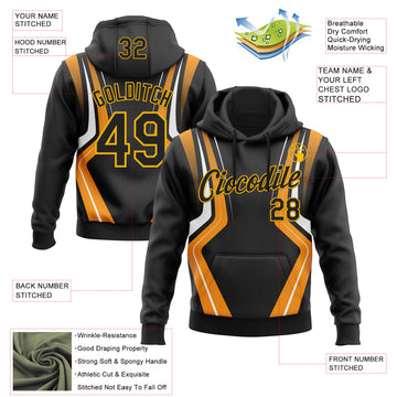 Custom Stitched Black Orange White-Gold 3D Pattern Design Sportswear Pullover Sweatshirt Hoodie