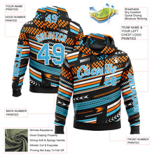 Load image into Gallery viewer, Custom Black Sky Blue Orange-White 3D Pattern Design Formula Auto Car Racing Motorsport Sports Pullover Sweatshirt Hoodie
