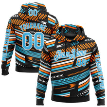 Load image into Gallery viewer, Custom Black Sky Blue Orange-White 3D Pattern Design Formula Auto Car Racing Motorsport Sports Pullover Sweatshirt Hoodie
