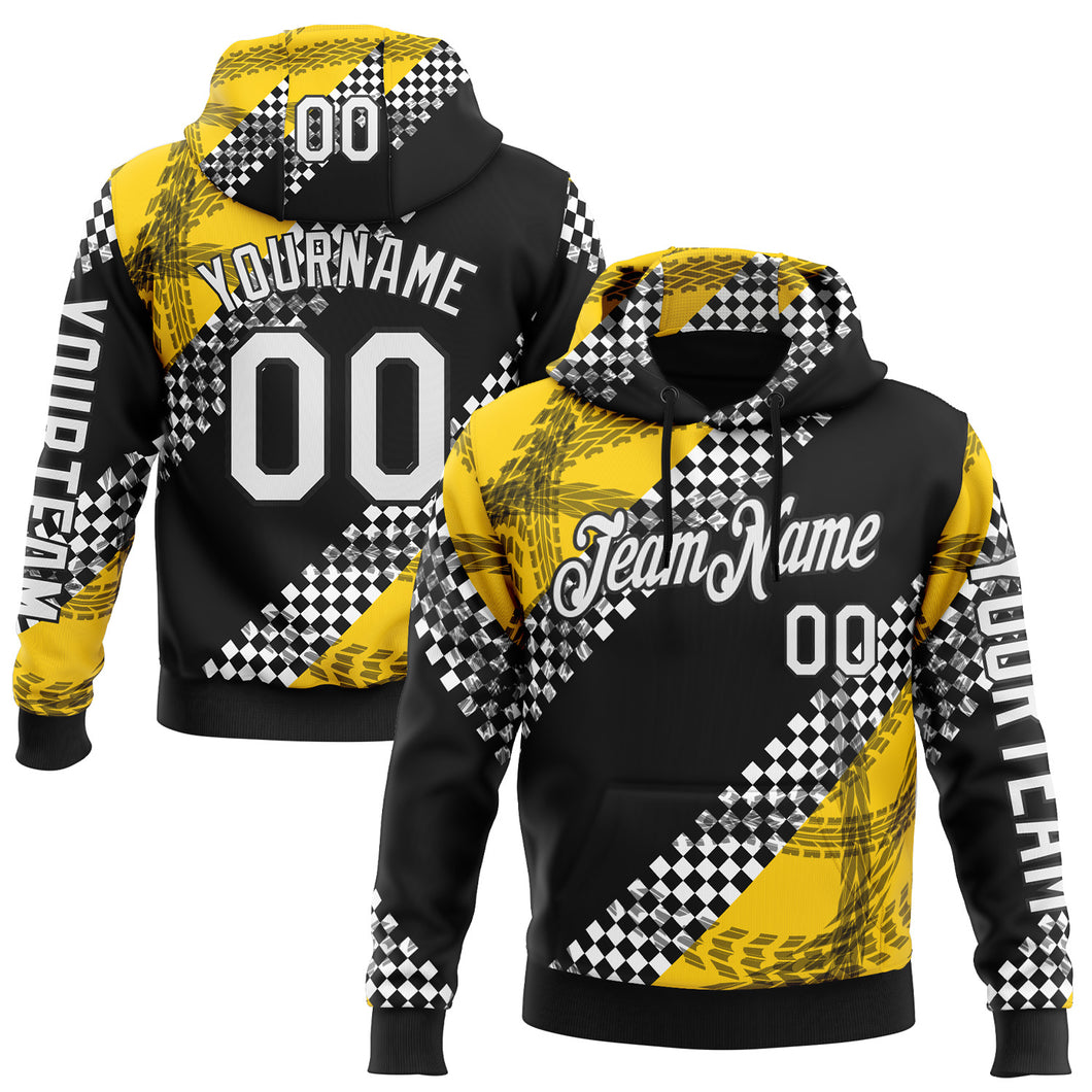 Custom Black White-Yellow 3D Pattern Design Formula Auto Car Racing Motorsport Sports Pullover Sweatshirt Hoodie