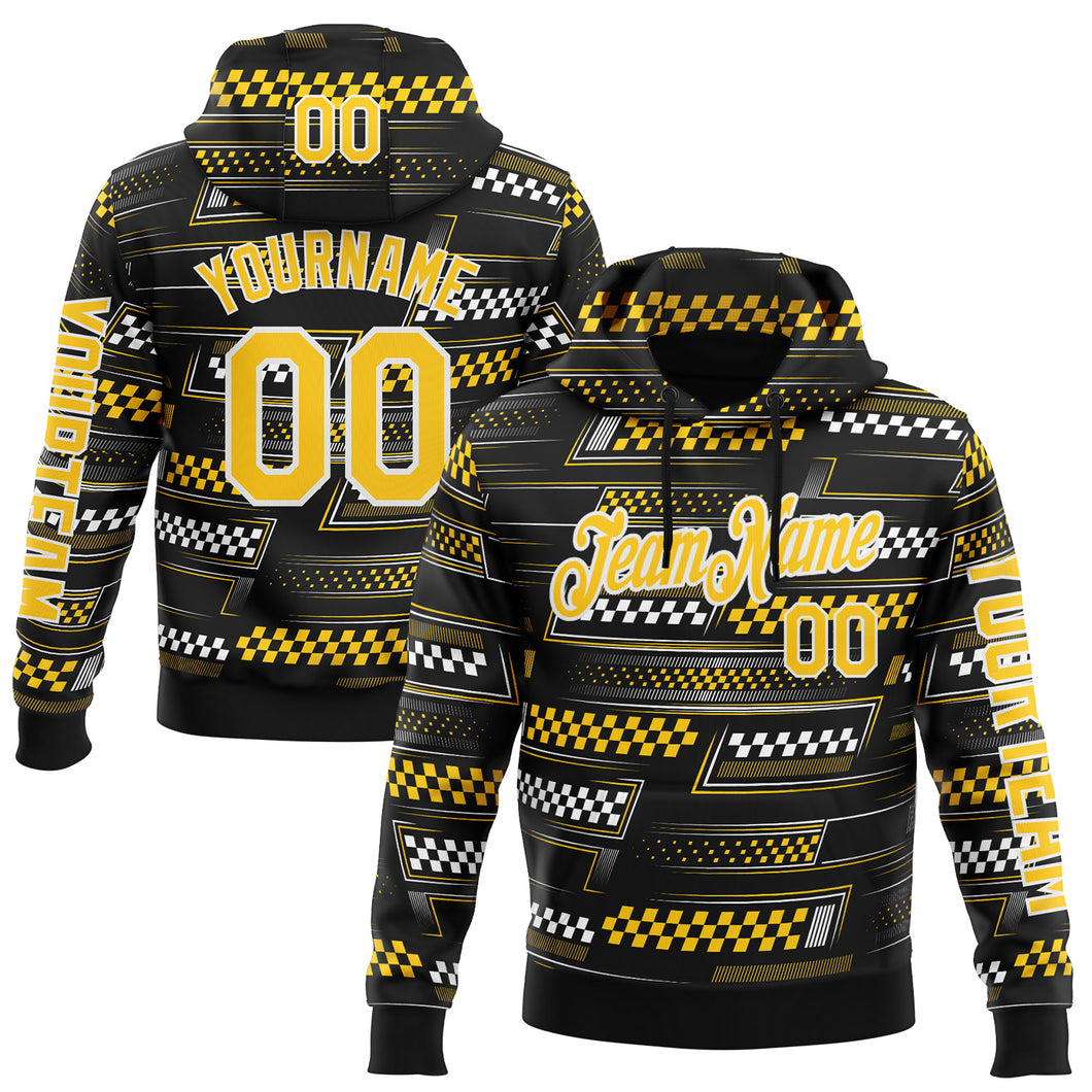 Custom Black Yellow-White 3D Pattern Design Formula Auto Car Racing Motorsport Sports Pullover Sweatshirt Hoodie