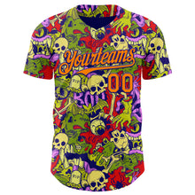 Загрузить изображение в средство просмотра галереи, Custom Dark Purple Bay Orange 3D Halloween Skull Doodle Party Costume Ideas Authentic Baseball Jersey
