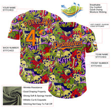 Загрузить изображение в средство просмотра галереи, Custom Dark Purple Bay Orange 3D Halloween Skull Doodle Party Costume Ideas Authentic Baseball Jersey
