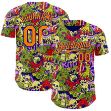 Загрузить изображение в средство просмотра галереи, Custom Dark Purple Bay Orange 3D Halloween Skull Doodle Party Costume Ideas Authentic Baseball Jersey
