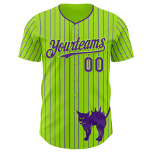 Загрузить изображение в средство просмотра галереи, Custom Neon Green Purple Pinstripe Purple 3D Halloween Scary Party Costume Ideas Authentic Baseball Jersey
