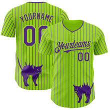 Загрузить изображение в средство просмотра галереи, Custom Neon Green Purple Pinstripe Purple 3D Halloween Scary Party Costume Ideas Authentic Baseball Jersey
